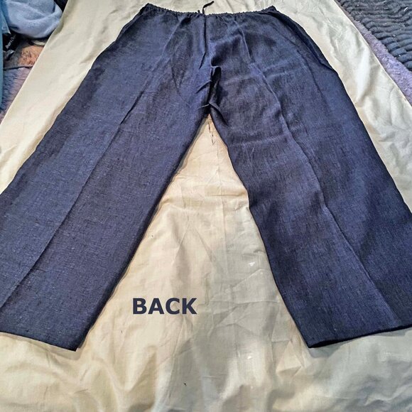 100% FINE LINEN PANTS, CHARCOAL BLUE, SIZE 24, HIDDEN FRONT FLY, TWO POCKETS - Picture 4 of 14